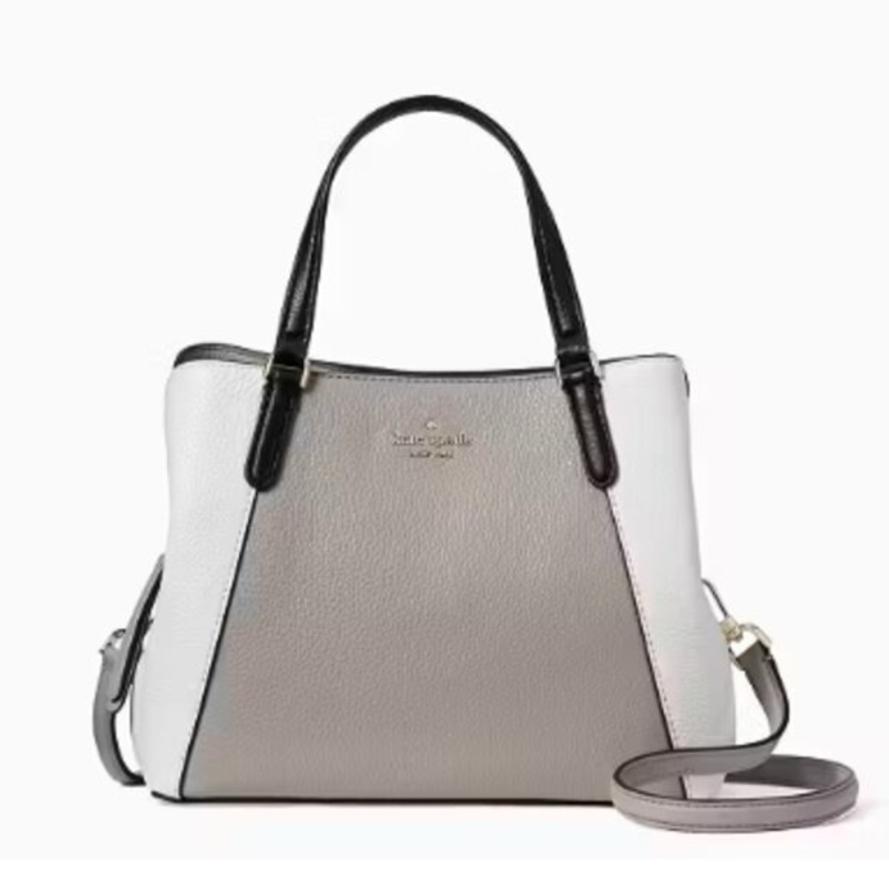 Kate Spade Jackson Medium Triple Compartment Satchel Gray Optic White Black